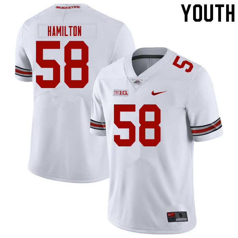 Ohio State Buckeyes Ty Hamilton Youth #58 White Authentic Stitched College Football Jersey